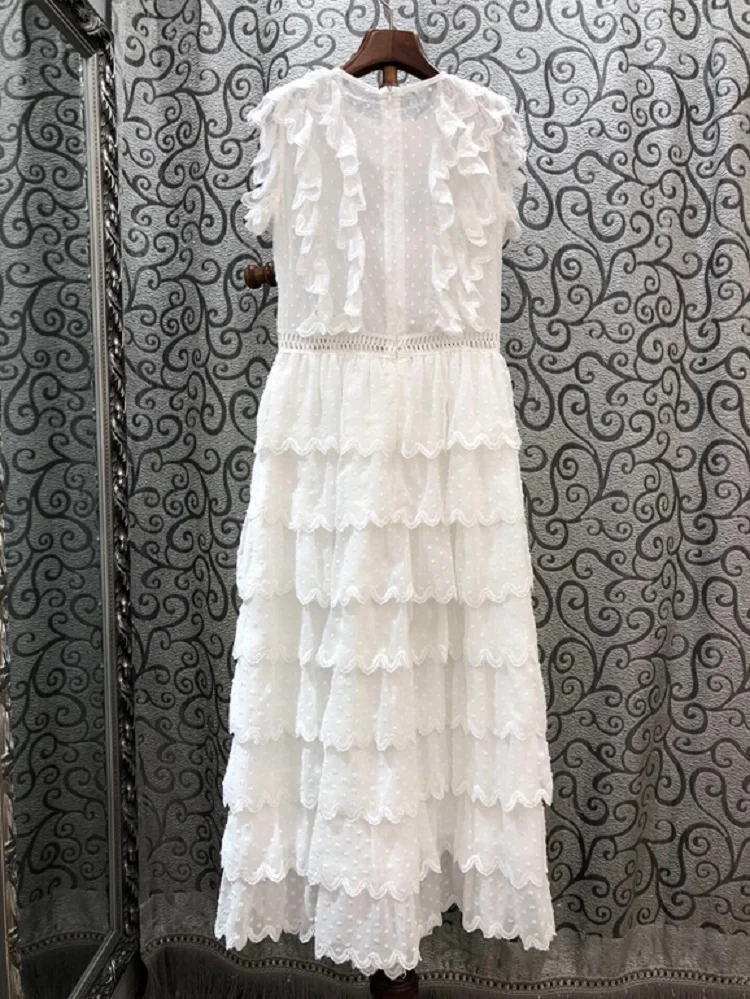 

Top Quality New White Long Dress 2020 Summer Wedding Party Women Polka Dot Patterns Ruffle Lace Patchwork Sexy Bride Maxi Dress