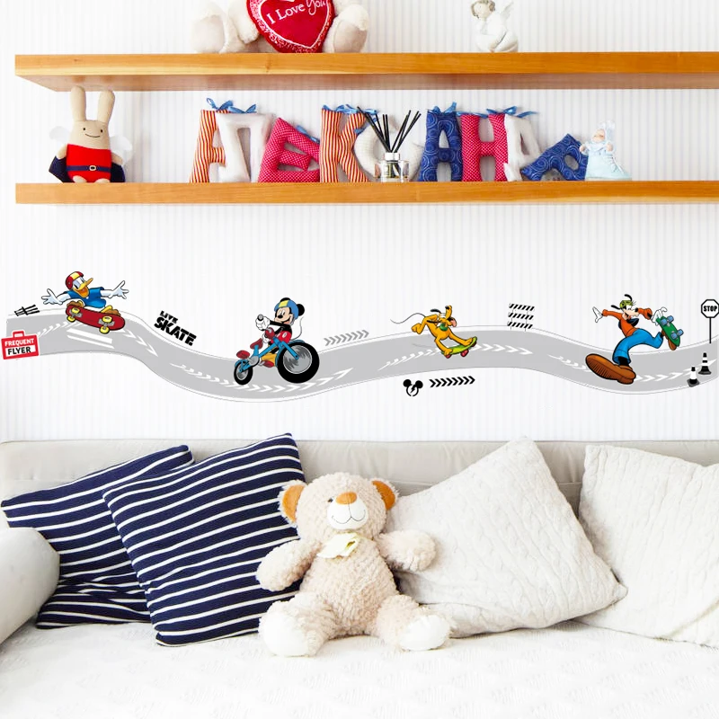 Disney Микки Маус игровой скейтборд смешная Skiting Line настенные наклейки для дома