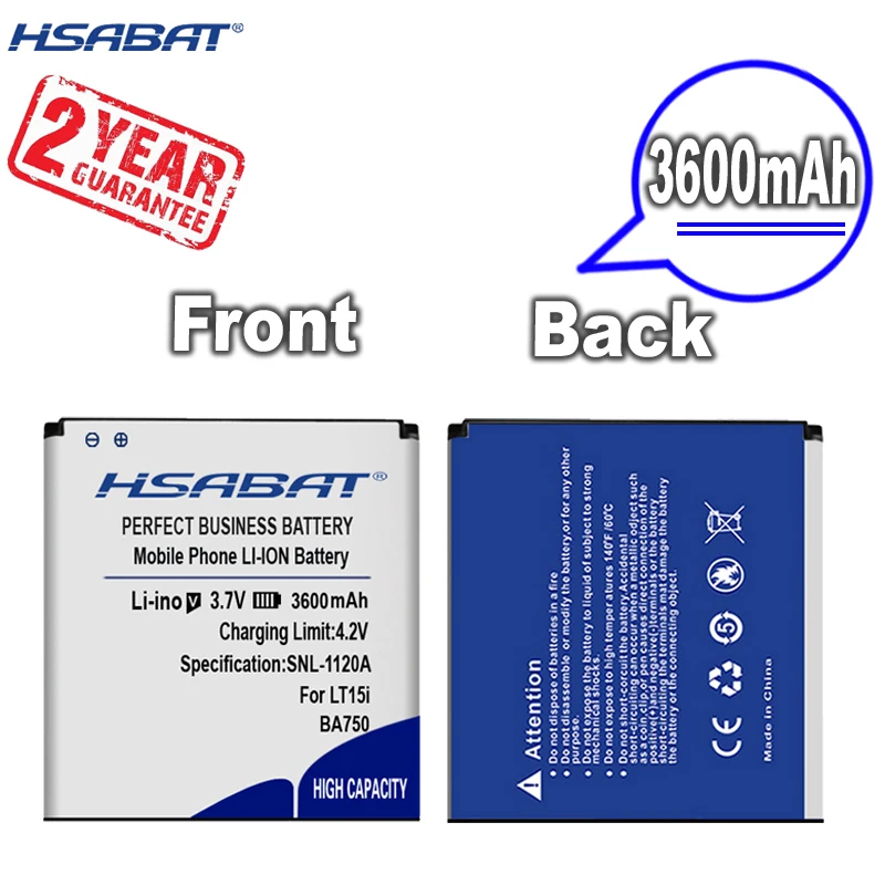 Новое поступление [HSABAT] 3600mAh BA750 Сменный аккумулятор для Sony Ericsson xperia Arc S LT15i LT18i X12 |