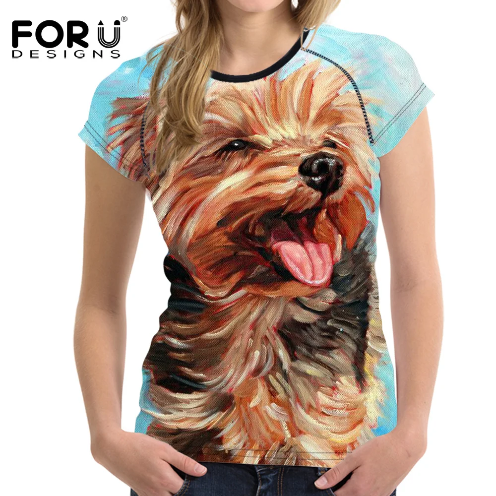 

Забавные 3D футболки FORUDESIGNS с принтом животных, йоркширских терьеров, женские футболки для бодибилдинга, летняя футболка с круглым вырезом д...