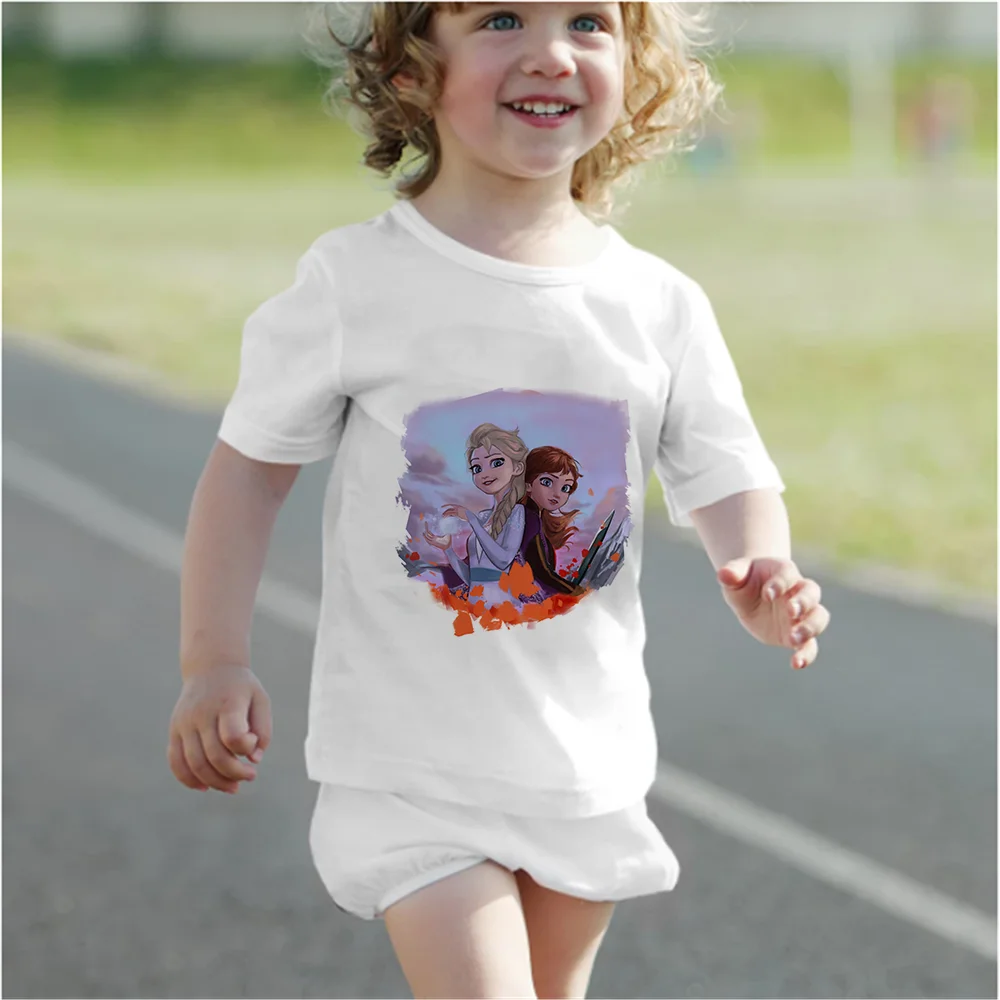 

New Disney Frozen Princess Cute Print Summer Happy Short Sleeve Kids Tshirt Loose Gifts Pullover White Funny O-neck Tops Casual