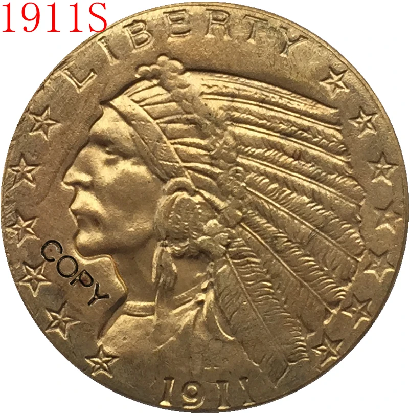 

24-K gold plated 1911-S $5 GOLD Indian Half Eagle Coin Copy