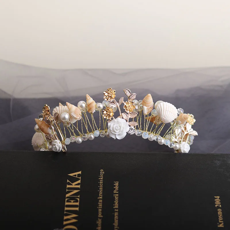 

Женский свадебный венок с юбкой-годе, диадема с ракушками, свадебный аксессуар для волос, Пляжное украшение на голову, лето