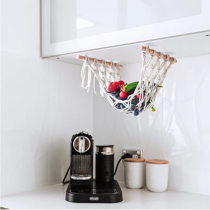 

Nordic Kitchen Organizer Cotton Storage Bag Fruit and Vegetable Net Bag Hand-woven Racks Large Capacity Storage Pocket INS Rack