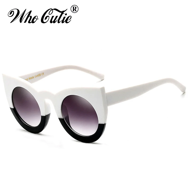 WHO CUTIE-gafas de sol redondas con forma de ojo de gato para mujer, anteojos de sol femeninos de diseñador de marca de los años 90, estilo Vintage en blanco y negro, 2018