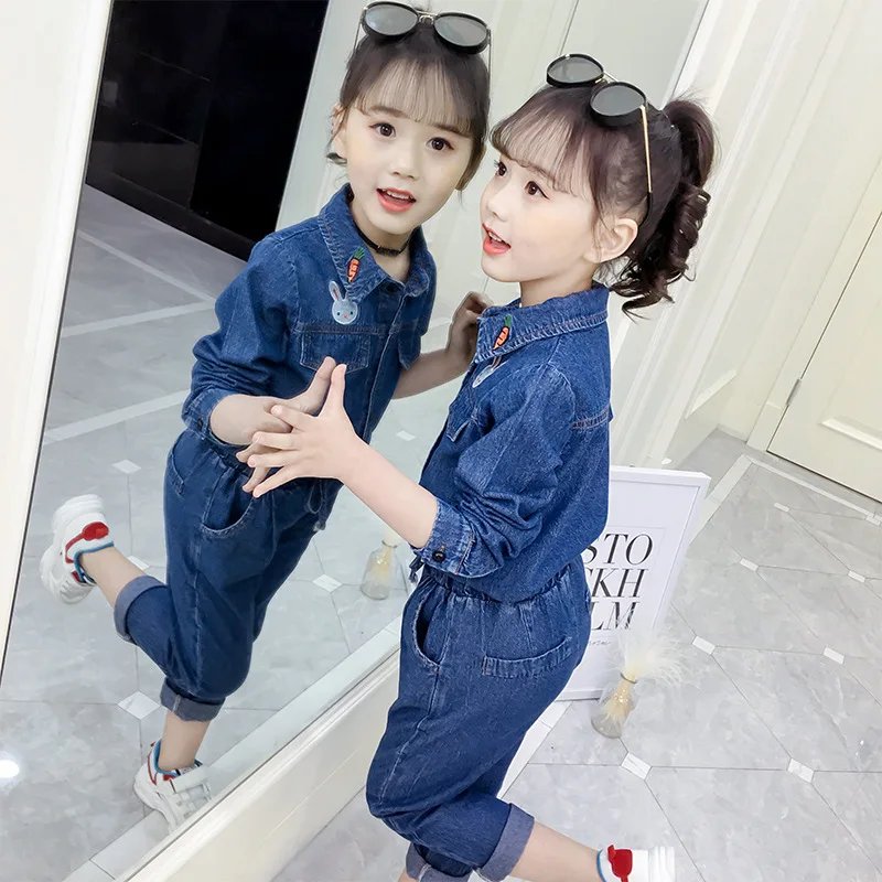 Синие рубашки для девочек 2 предмета Комплект джинсовой одежды куртки и штаны 4 6 8