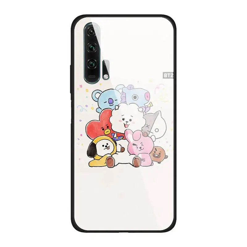 

Kawaii BT 21 Glass Phone Case Fundas For Huawei P20 Pro P30 Lite Mate 9 10 20 Pro Nova 3i 5 3E Cover Accessories