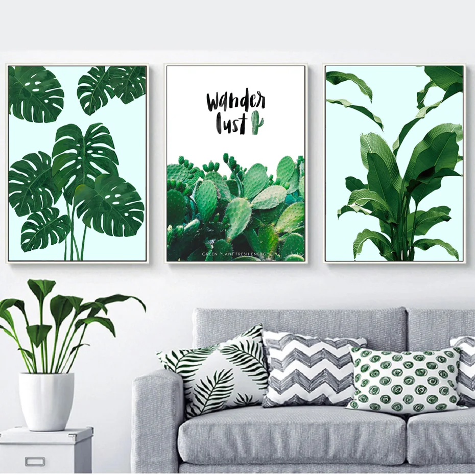 Настенные картины в скандинавском стиле с зелеными кактусами|Рисование и