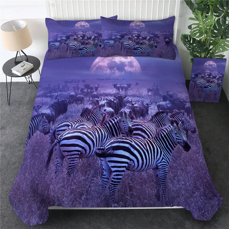 Purple Постельные принадлежности, Комплект постельного белья с принтом зебры, пододеяльник с 3D принтом, покрывало с цветным животным, наволочка с подушкой, чехол, покрывало с тропическим рисунком королевы - Цвет: Purple