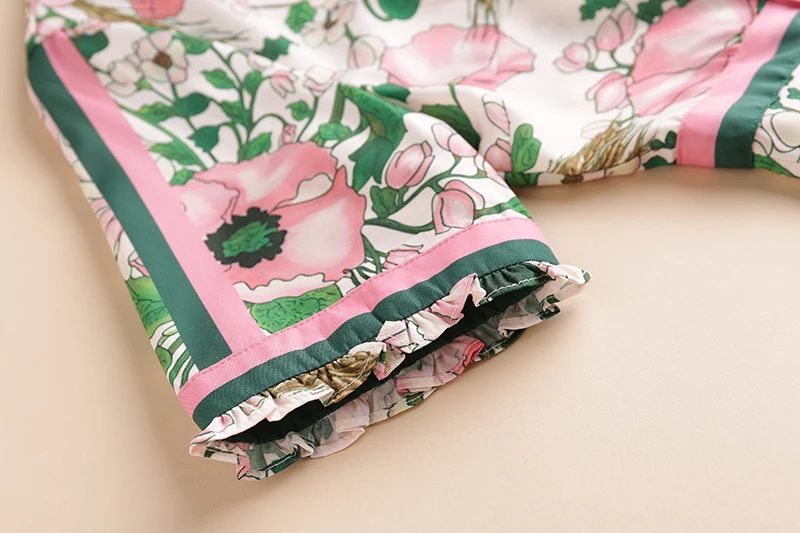 Женское короткое платье с поясом на воротнике винтажное цветочным принтом лето