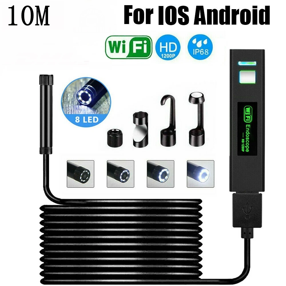 

Гибкий бороскоп для кондиционера, 1200P HD объектив, Wi-Fi, 8 светодиодный, 10 м