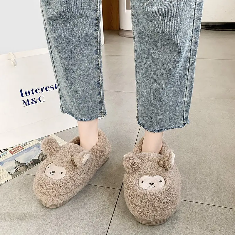 

Женские меховые тапочки на плоской подошве, милые животные, медведь, женские плюшевые теплые хлопковые плоские плюшевые Нескользящие домаш...