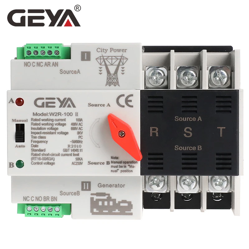 Трехфазный автоматический переключатель передачи энергии GEYA W2R 3Pole Din Rail ATS