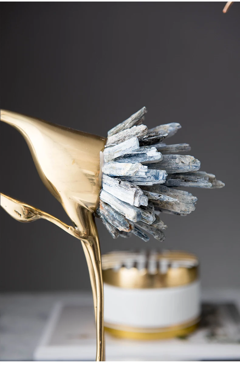 Роскошная золотая латунная статуя фламинго скульптура белый синий хрустальный