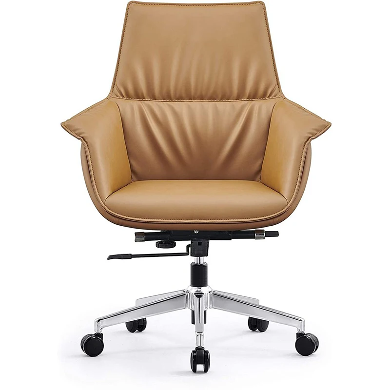 

Mid Back Swivel Chair For Desk With Adjustable Height Handle Office Armchair PU Leather Ergonomic Desk Chair, Brown