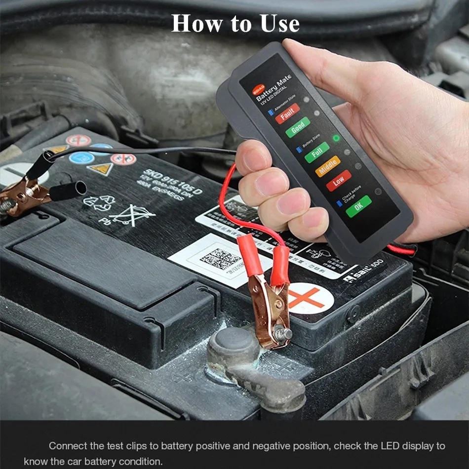 

LED Indication 12V Car Battery Alternator Tester Automotive Load Tester Indicator Battery Condition & Alternator Charging Tool