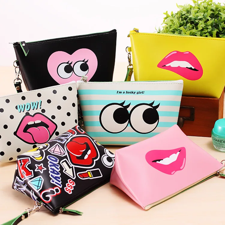 

Women Fashion Cartoon Cosmetics Bag Casual Travel Makeup Pouch Portable Wristlet Waterproof Wash Bag Toiletry Cosmetic Organizer