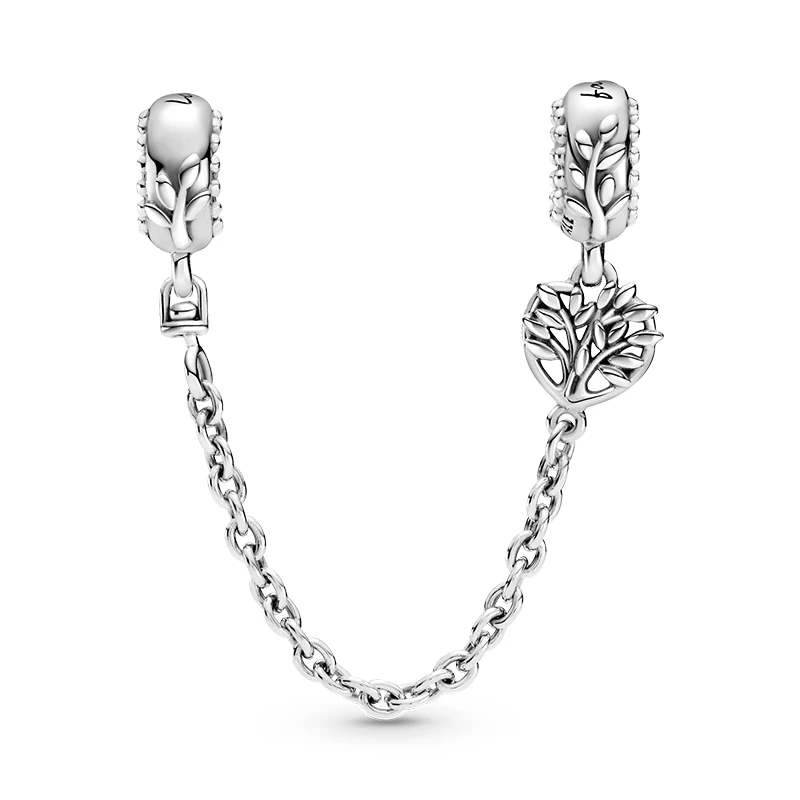 

2021 New Silver Charm 925 Sterling Silver Heart Family Tree Safety Chain Charm Beads Fit Pandora Bracelet Silver 925 Jewelry