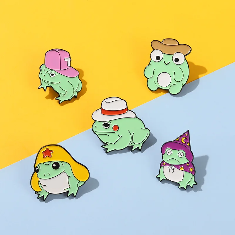 Japan South Korea Cartoon Cute Frog Alloy Enamel Brooch With Hat Funny Little Animal Badge Pin Fashion Children's Gift Jewelry |
