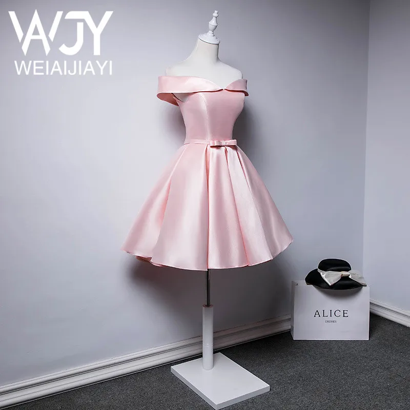 Платье для вечеринки Real Sample Young Girl Birthday Pink Off The Shoulder Bow Short Prom Party Dresses Lace up A Line Cheap Low Price Dress on.