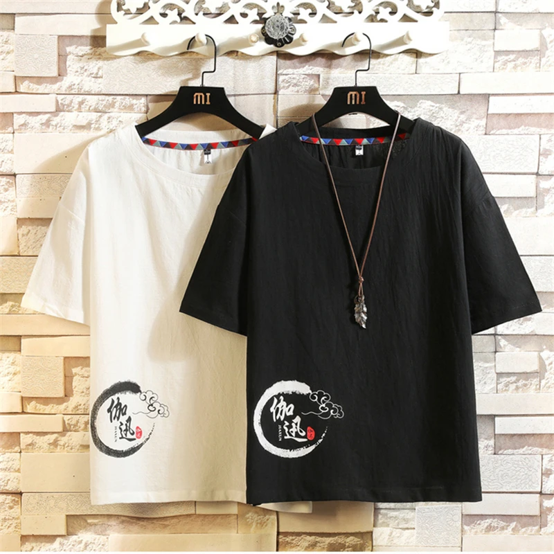 

Симпатичная Японская уличная одежда в стиле Харадзюку, городская стильная Классическая Повседневная хлопковая льняная футболка в стиле хи...