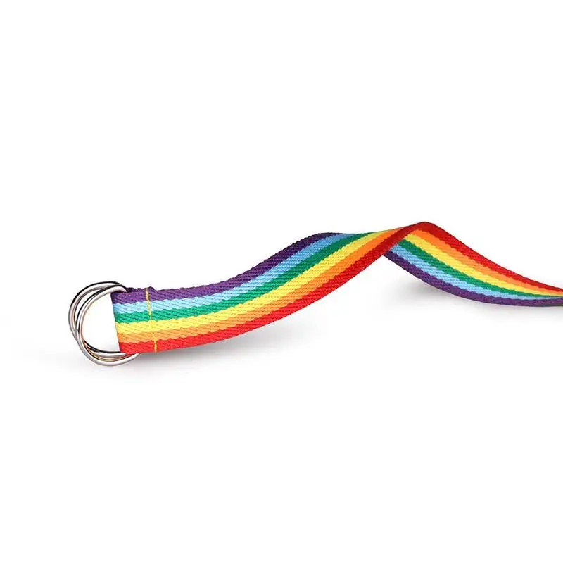 

Fashion Casual Rainbow Color Waist Belt For Women Double Ring D-buck Canvas Thin Tight Belts Lady Exquisite Decorative Accessory