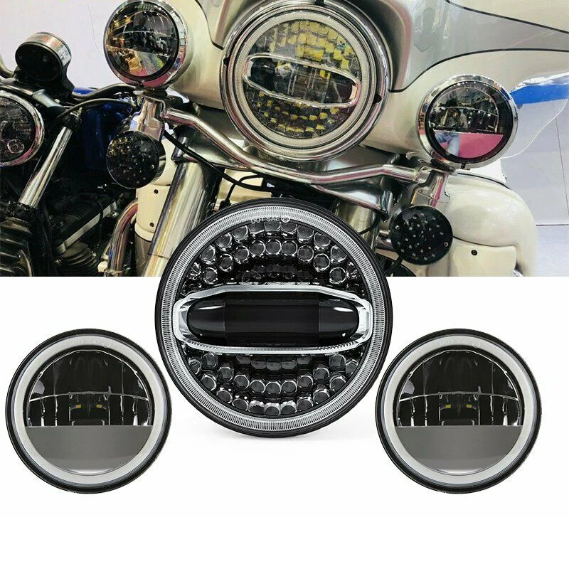 Мотоцикл 7 &quotсветодиодный головной светильник Halo Кольцо проектор 4 5&quot