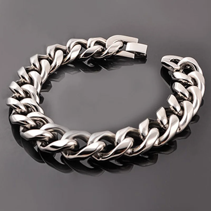 Мужские и женские браслеты шириной 15 мм серебряные из титановой стали с