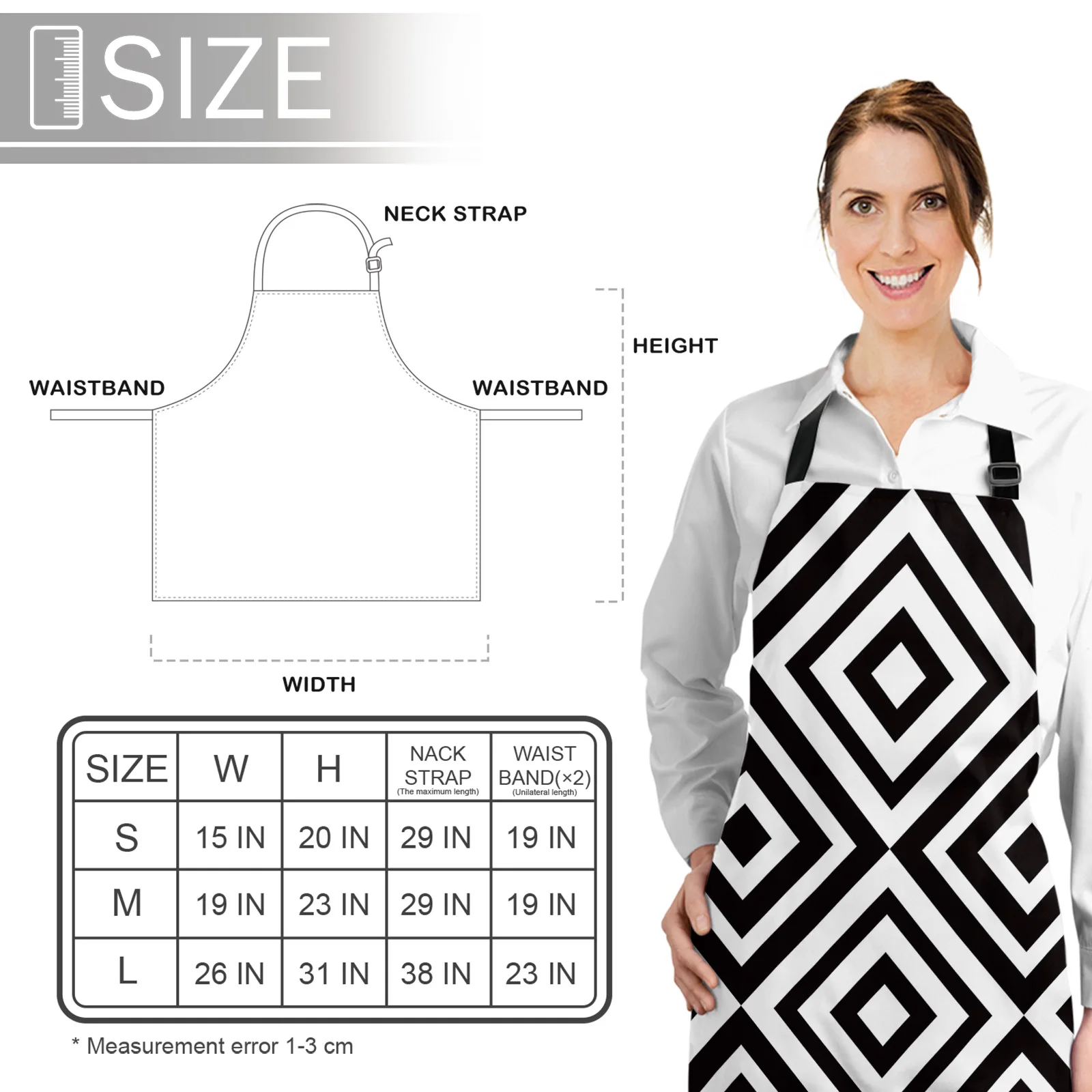 

Abstract Geometric White Black Printed Kitchen Cooking Baking Aprons Canvas Sleeveless For Women Man Kids Home Delantal Cocina