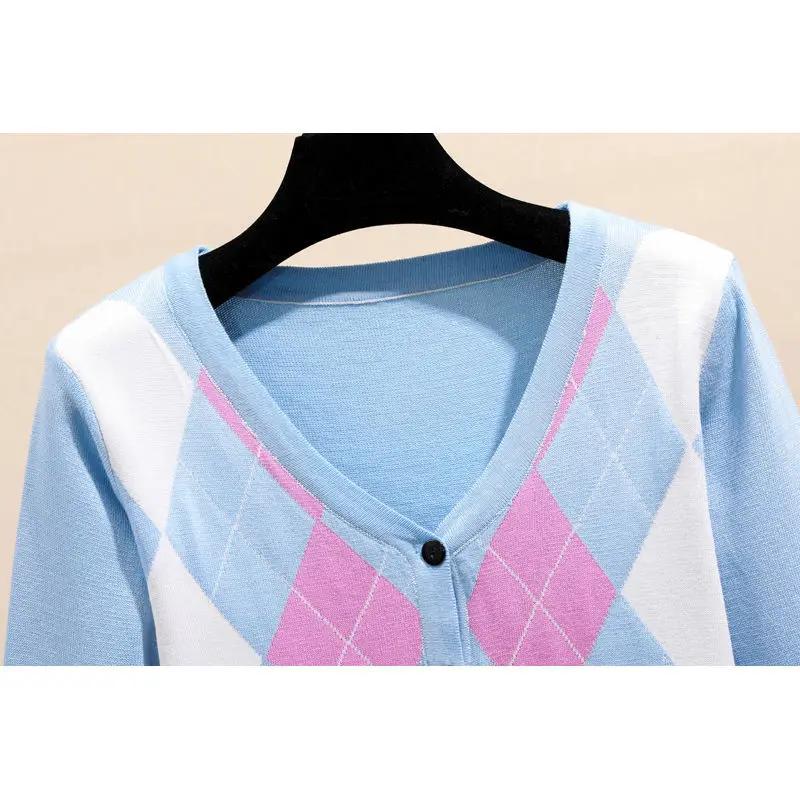 

Classic diamond lattice short retro sweater cardigan for women in autumn and winter