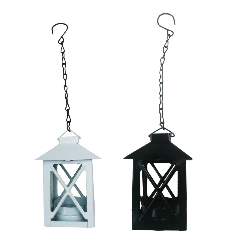 Retro Wrought Iron Candle Holder Hanging Lantern Decorative Candlestick for Home Bedroom Wedding Party Decoration