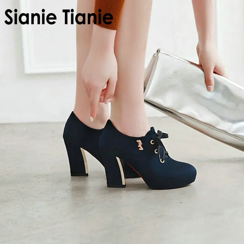 

Женские туфли-лодочки с круглым носком Sianie Tianie, свадебные туфли-оксфорды на платформе и блочном высоком каблуке, Осень-зима 2020