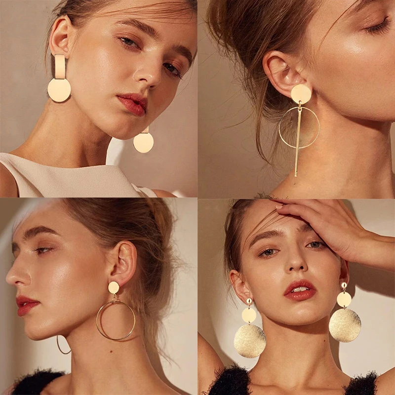 

Simple Round Metal Drop Earrings For Women Gold Color Pendientes Statement Earring Fashion Jewelry Accessories bijoux femme 2019