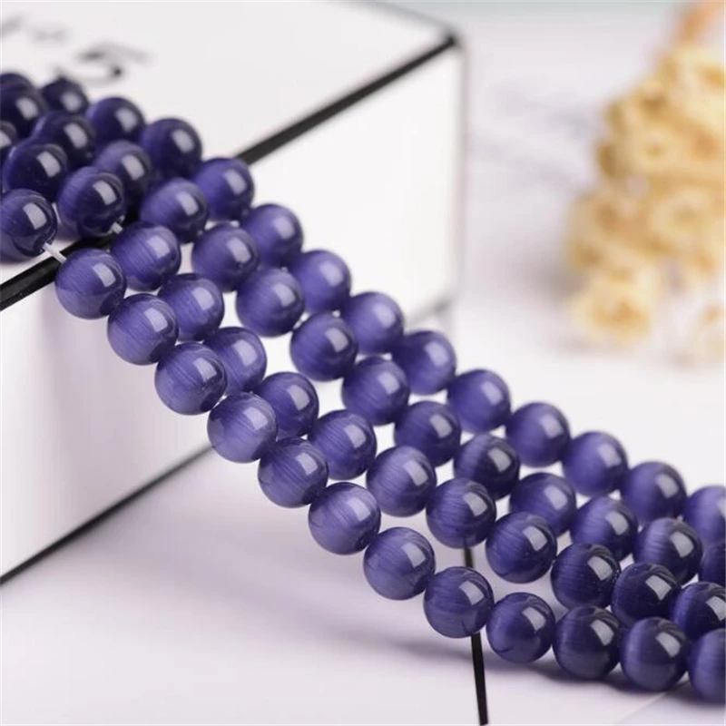 

4/6/8/10/12MM Purple Opal crystal Cat Eye Beads Round Loose Spacer Beads for Jewelry Making DIY Bracelet Necklace