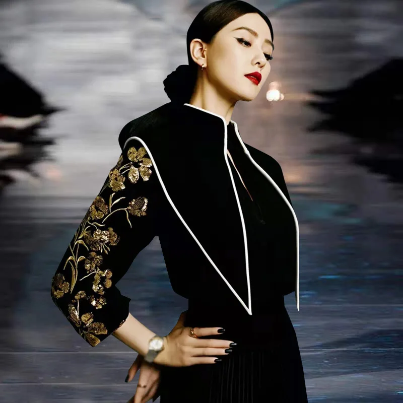 Платье с блестками и вышивкой Cecilia liu star весна 2021 со съемным большим кончиком