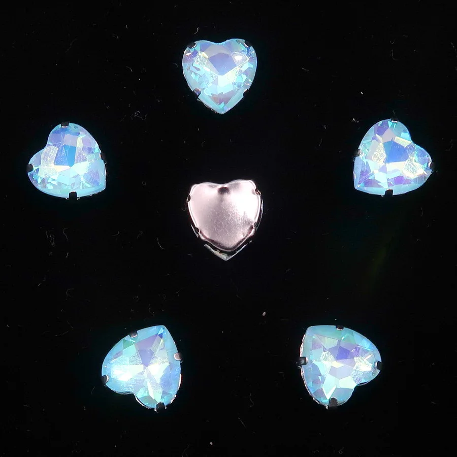 A28 Aquamarine AB 20 шт/уп, серебряные украшения в виде когтей, желе, конфета, стекло, кристалл, 10 мм, в форме сердца, пришитые стразы, бусины для свадебного платья, сумок, обуви, сделай сам, отделка - Цвет: A28 Aquamarine AB