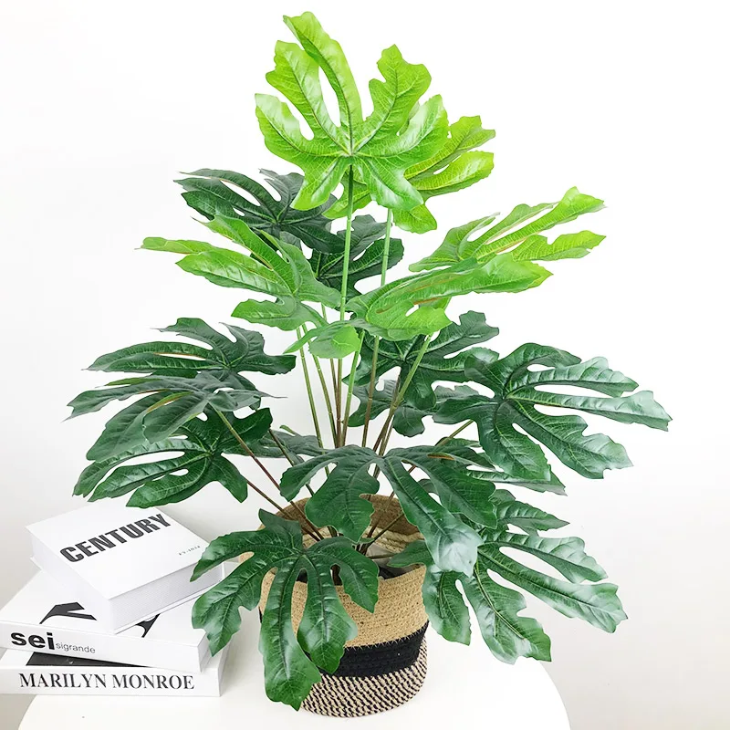 65cm 18 Heads Large Artificial Monstera Plants Tropical Palm Leaves Fake Tree Branch Plastic Shrubs Plants for Garden Home Decor