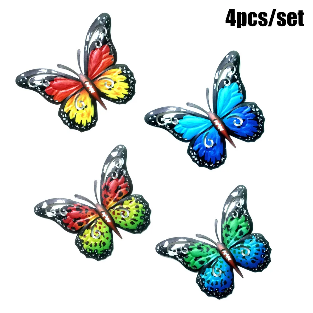 

4pcs/set Colorful Metal Butterfly Wall Decoration Hanging Sculpture Garden Outdoor Statues Ornament Home Decor Miniatures