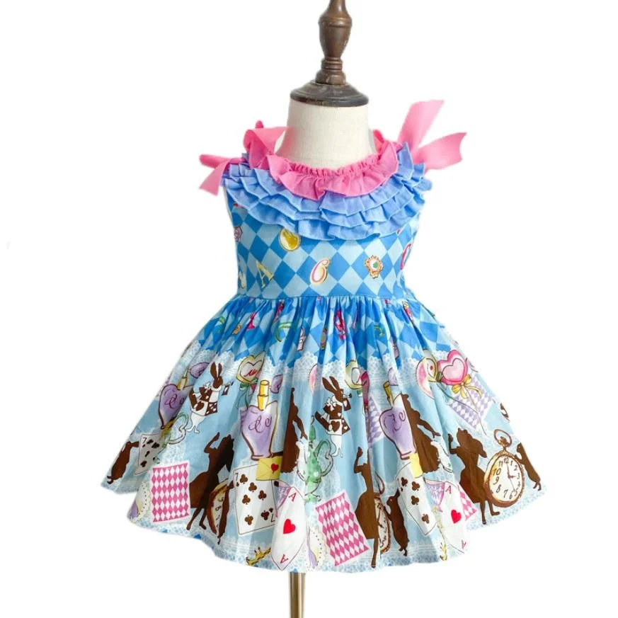 

Summer Spanish Sleeveless Print Vintage Princess Ball Gown Baby Birthday Party Turkey Easter Lolita Cute Dress For Girl A343