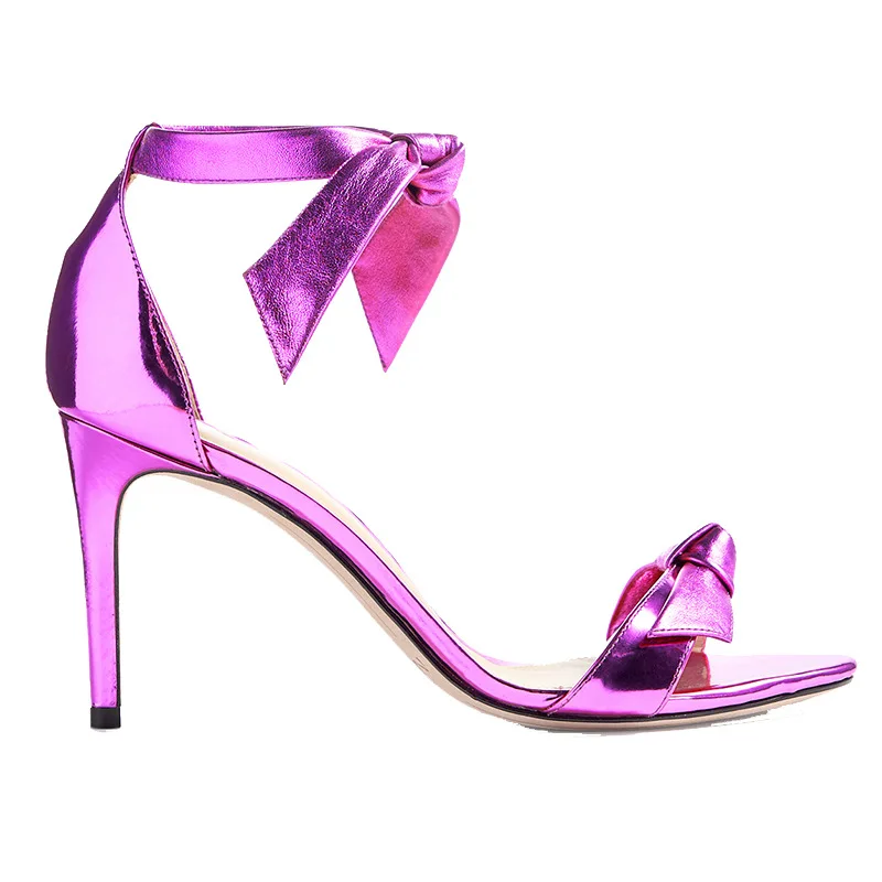 

Patent Pu one line sandals with bow and thin high heels