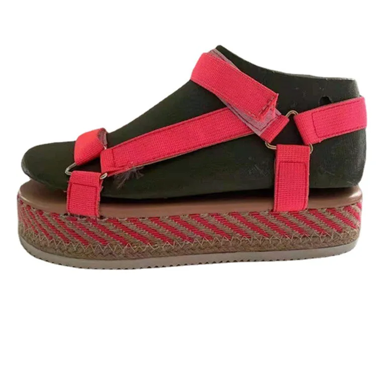 

Women's Sandals 2021Summer New Large Size35-43 Straw Woven Thick-Soled Flat Velcro Beach Sandals De Las Mujeres Chaussure Femme