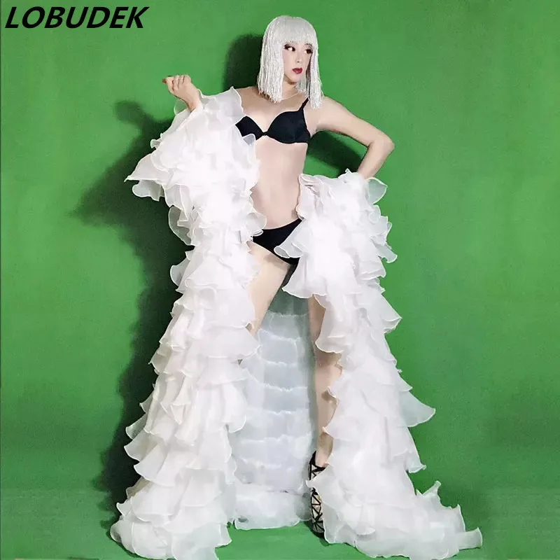 Женский сценический Длинный плащ для певицы Белый Цветочный платок длинное