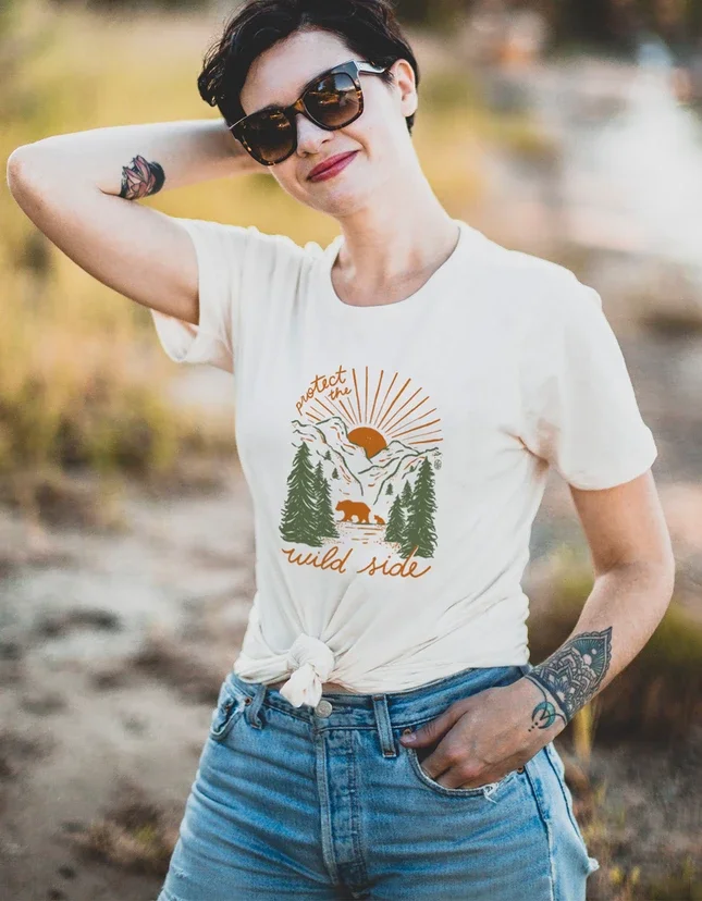 

PROTECT THE WILD SIDE graphic flowers pure cottonc asual t shirt girl gift holiday women fashion vintage tees street style tops