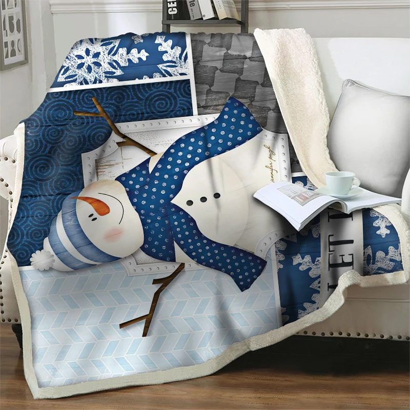 Throw Blanket Cute Snowman Sherpa Blanket Fashion Child New Year Gift Merry Christmas Travel Party Decoration Soft Quilt Bedding