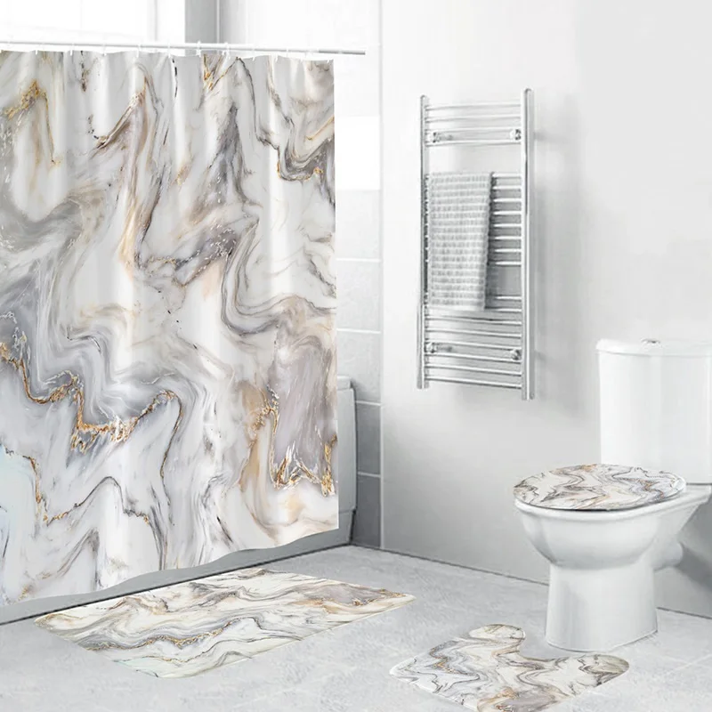 

3D Waterproof Marble Shower Curtains Brown Modern Bathroom Bathtub Screen Wc Toilet Screen Shower Accessories Home Decoration