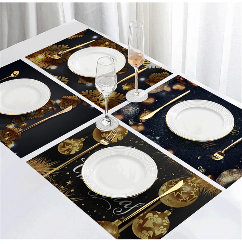 SEAAN Dark Christmas Decor Tableware Durable Dinner Table Placemat Tea Party Kitchen Accessories Bowl Cup Pads Drink Coasters