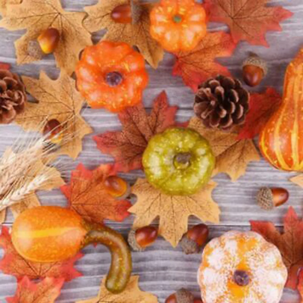 

3 Pcs Maple Leaves 10 Pcs Acorns Artificial Pumpkin Harvest Autumn Fall Thanksgiving Wreath Banquet Party Decor