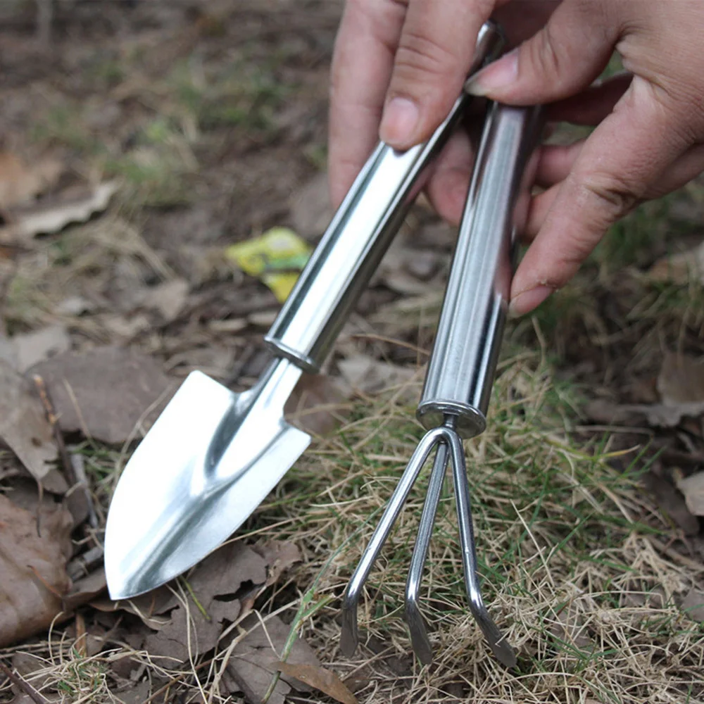 

2pcs Gardening Tools Set Mini Shovel and Rake Stainless Steel Trowel Garden Supplies for Flower Succulent Plant