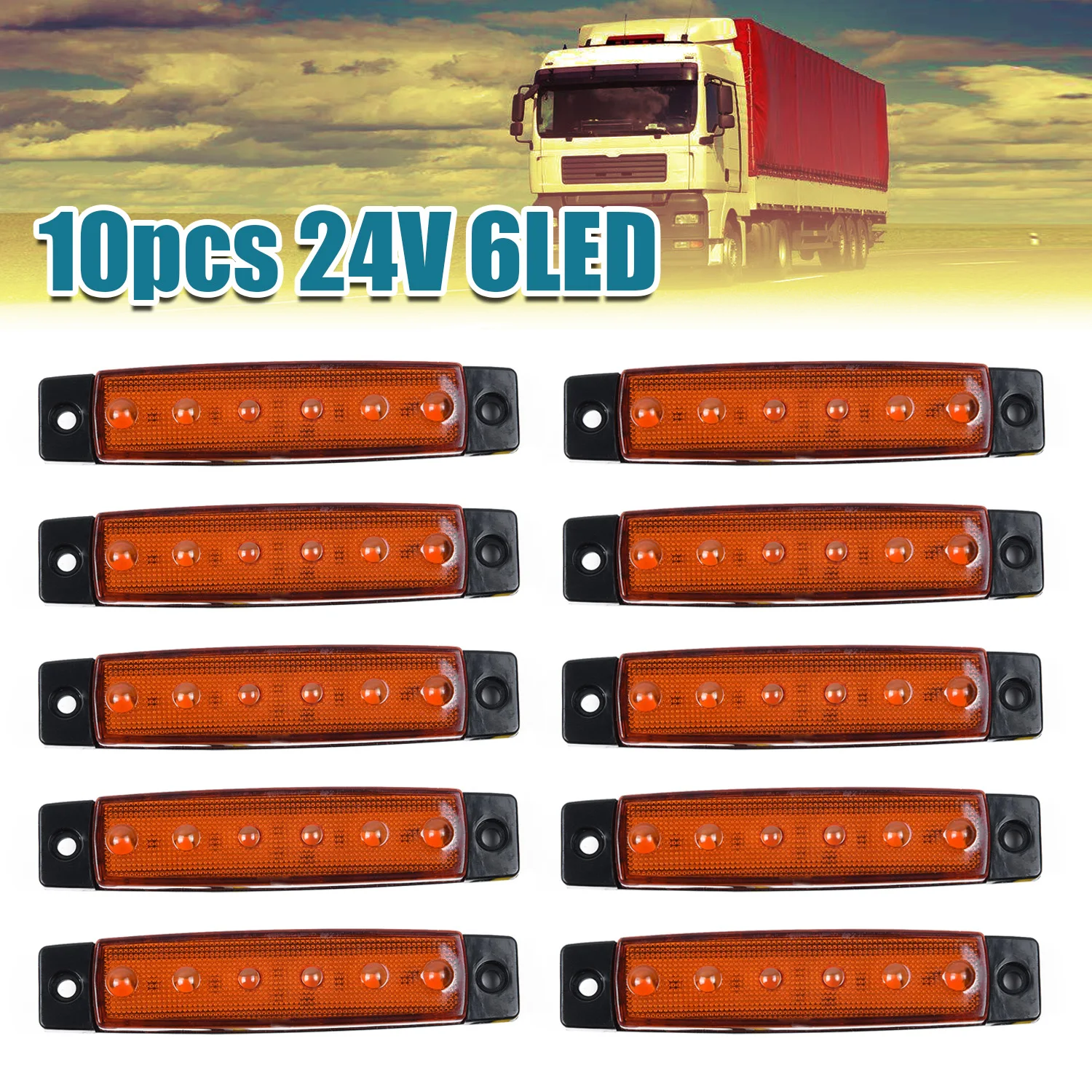

Super Bright Auto Car Taillights Buses Trailers Lamp Wagons Durable ABS Material Yellow 6SMD 10pcs Trucks 6 LED