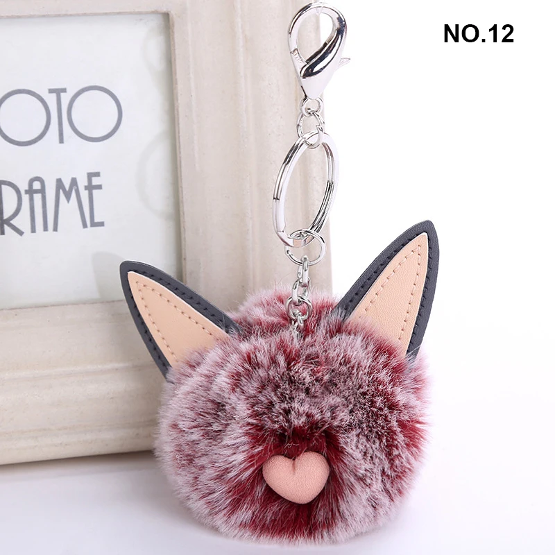 Пушистый меховой шар для автомобиля искусственный помпон с кошачьими ушками